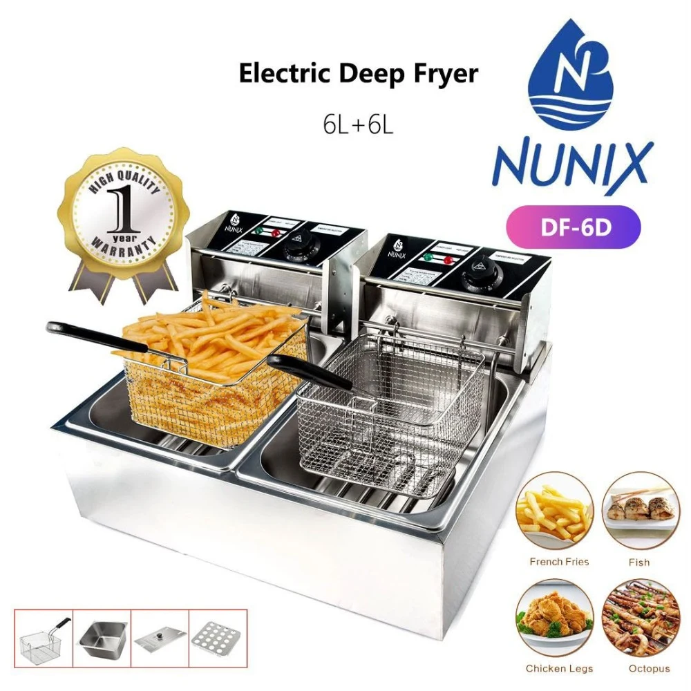 Nunix DF-6D Electric Double Deep Fryer 12L